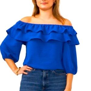 Sam & Jess Royal Blue Off-Shoulder Ruffle Top